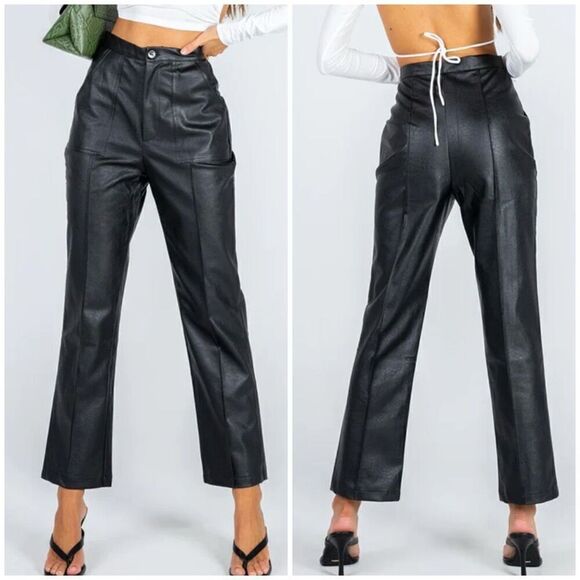 Princess Polly Encore Black Faux Leather Moto Biker Pants Size 10 - Picture 1 of 8